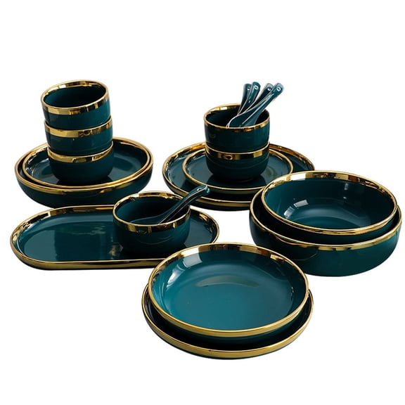 Sets for 6 People 21 Piece Dinner Set Service Combination Sets Porcelain Tableware Set Hand Painted Gold Dishes set dark green ceramic evening dinner set