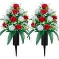 thumbnail image 1 of Sets of Artificial Cemetery Flowers， Outdoor Grave Decorations Roses，Accompanied by Long Nail Vases，Lasting and Non-Bleed Colors. (8 Heads (red+White)), 1 of 5