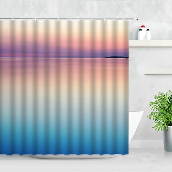 Sets Curtain Bathroom With Cloth Decor Background Wall Scenery Ocean Wave Sea Dusk Sunset Curtains Shower Fabric Polyester