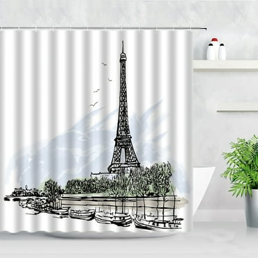 Sets Curtain Decor Bathroom Waterproof Art Painted Hand Bus Red Ben Big London Tower Paris Curtains Shower Building Color Water
