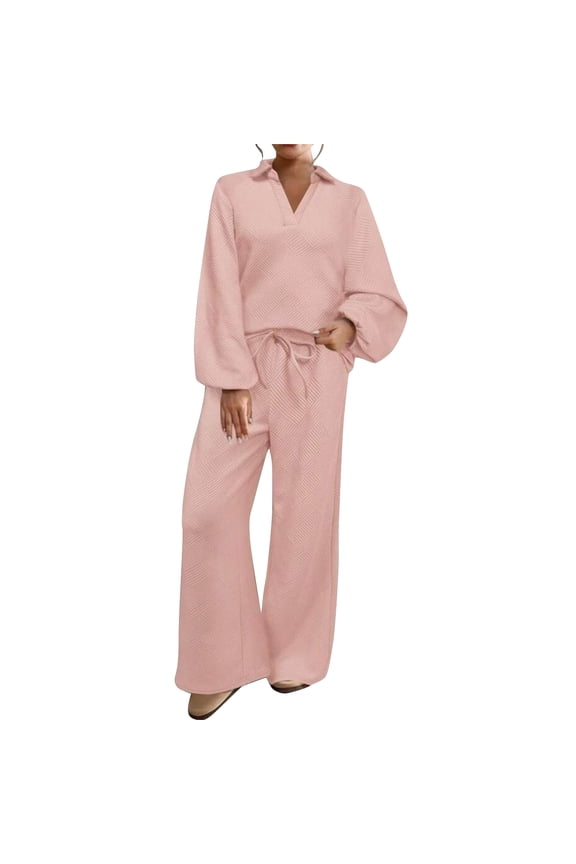 Sets for Women Matching Set Sweat Set Lounge Sets for Women Two Piece Sets for Women Women 2 Piece Fall Outfits Matching Lounge Set Waffle Knit Sets, Pink-XXL
