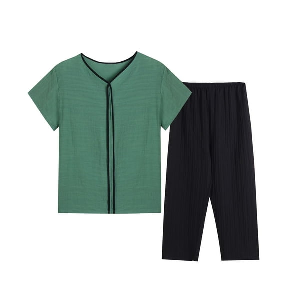 Sets for Women Summer New Pajama Sets for Women 2 Piece Loungewear Pjs Sets Short Sleeve T-Shirt Tops with Pants Matching Sets Casual Loose Summer Outfits Loungewear Sets Woman Green 4XL