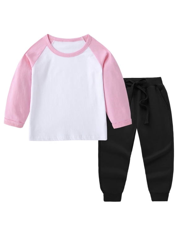 Sets for Kids Cotton Crewneck Color Block Lightweight Comfy T-Shirt and Pant Loose 2 Piece Sets for Boys Girls,11 Years