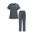 thumbnail image 1 of Sets for Woman Solid V-neck Pocket Caregiver Short Sleeved Shirt Elastic Pants Nurse Uniform Sets, 1 of 9