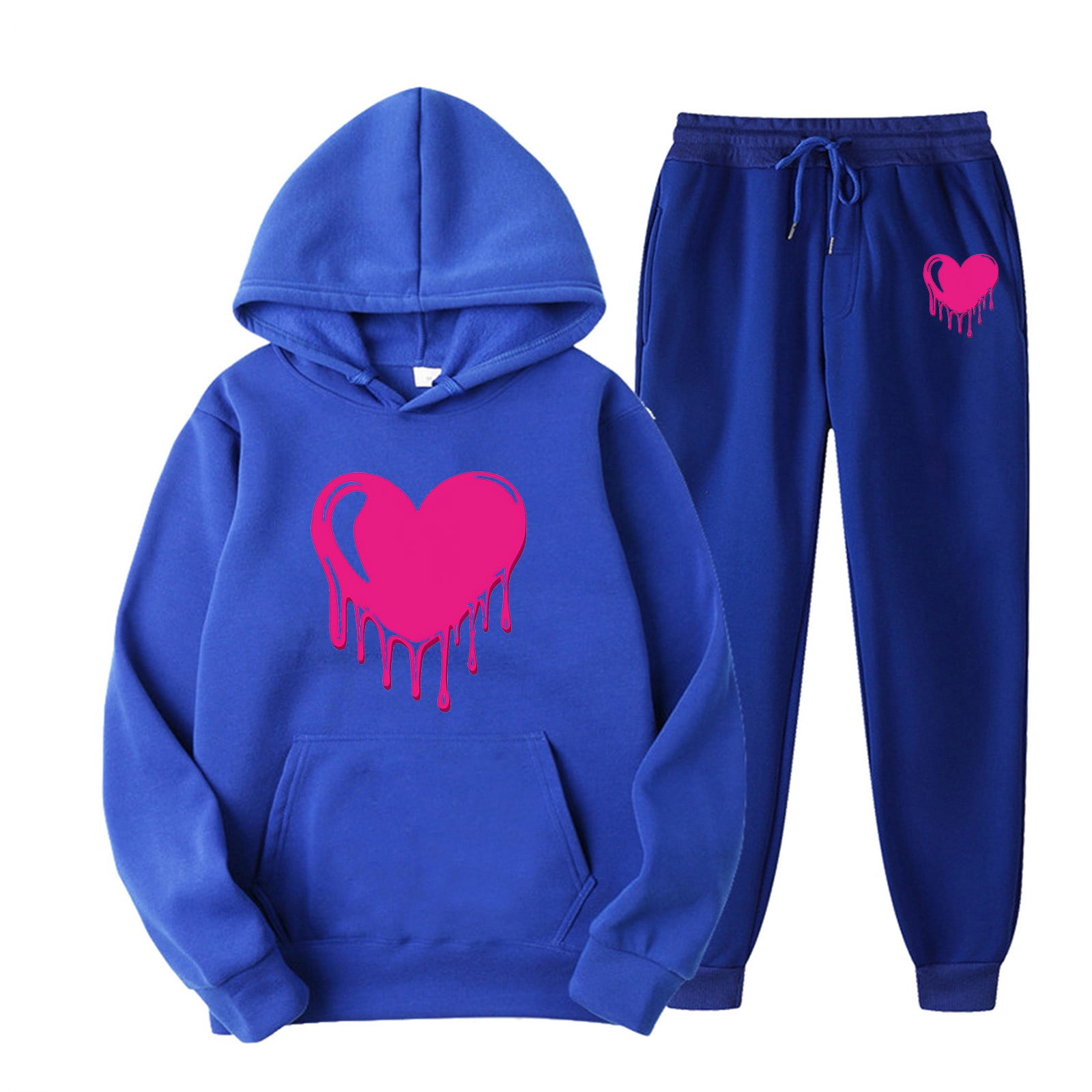 Sets for Women Clothing Graphic Jogger Sweatsuit Pullover Sport Outfits Suits Long Sleeve Hoodies Tracksuits with Pockets (Blue L)