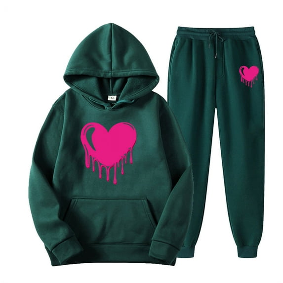 Sets for Women Clothing Graphic Jogger Sweatsuit Pullover Sport Outfits Suits Long Sleeve Hoodies Tracksuits with Pockets (Green 2XL)