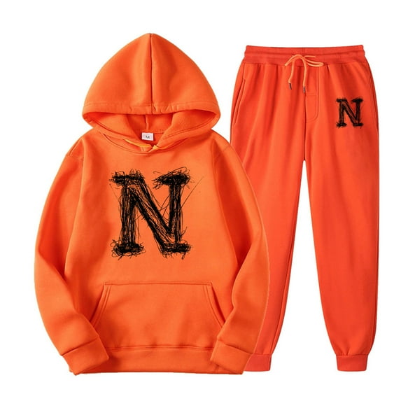 Sets for Women Clothing Graphic Jogger Sweatsuit Pullover Sport Outfits Suits Long Sleeve Hoodies Tracksuits with Pockets (Orange S)