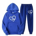 thumbnail image 1 of Sets for Women Clothing Two Piece Long Sleeve Hoodies Tops Pants Jogger Sweatsuit Casual Heart Graphic Hooded Oversized Sweatshirt (Blue 3XL), 1 of 2