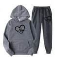 thumbnail image 1 of Sets for Women Clothing Two Piece Long Sleeve Hoodies Tops Pants Jogger Sweatsuit Casual Heart Graphic Hooded Oversized Sweatshirt (Dark Gray L), 1 of 2