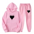 thumbnail image 1 of Sets for Women Clothing Two Piece Long Sleeve Hoodies Tops Pants Jogger Sweatsuit Casual Heart Graphic Hooded Oversized Sweatshirt (Pink L), 1 of 2