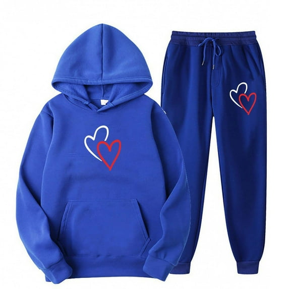 Sets for Women Clothing Two Piece Long Sleeve Hoodies Tops Pants Jogger Sweatsuit Cotton Sweatshirt Sweatpant Sweatsuit (Blue 3XL)