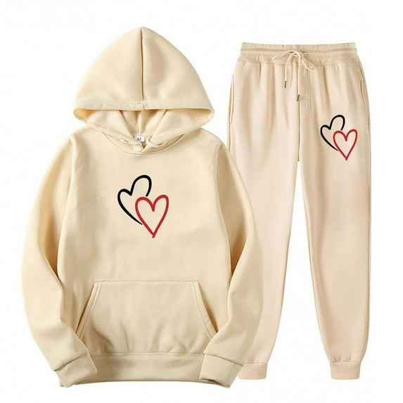 Sets for Women Clothing Two Piece Long Sleeve Hoodies Tops Pants Jogger Sweatsuit Cotton Sweatshirt Sweatpant Sweatsuit (Khaki L)