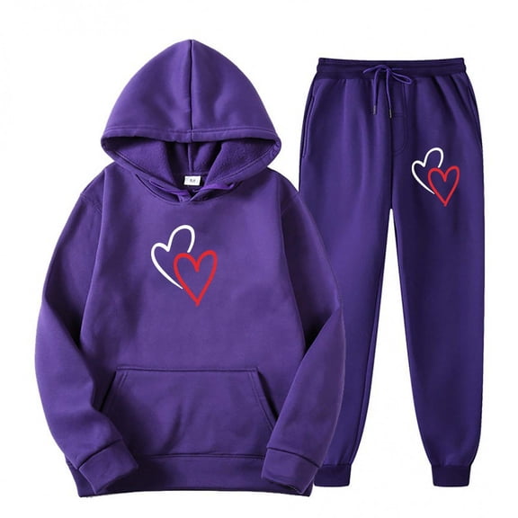 Sets for Women Clothing Two Piece Long Sleeve Hoodies Tops Pants Jogger Sweatsuit Cotton Sweatshirt Sweatpant Sweatsuit (Purple L)