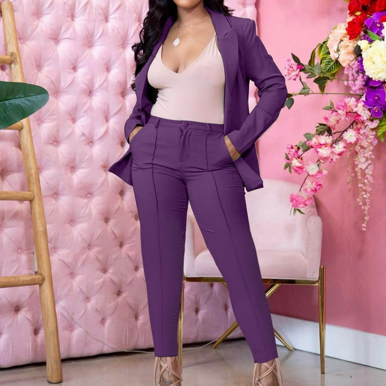 Women's Formal Pants Set Purple Apricot Black Long Sleeve Blazer Trousers 2  Pieces Sets Female Office Ladies Work Business Suit - AliExpress