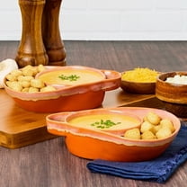 Stoneware Dual Compartment Soup & Side Bowl Set - Red