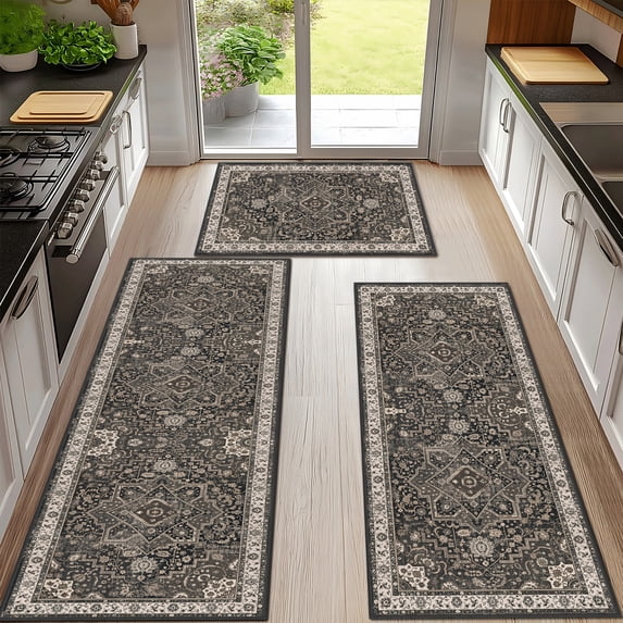 Sets of 3 Kitchen Rugs, Washable Boho Kitchen Rugs and Runner Carpets Non Slip Kitchen Area Rug for Laundry Room Entryway Hallway