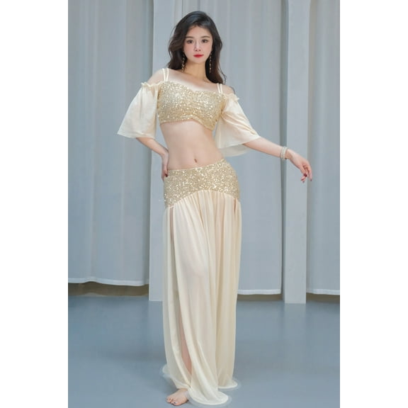 Sets of Top and Skirt Belly Dance Costumes Sequined Bead Retro Dresses