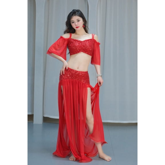 Sets of Top and Skirt Belly Dance Costumes Sequined Bead Retro Dresses
