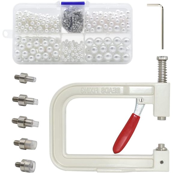 Setting Machine, Beads Rivet Fixing Machine with 5 Sizes of Round Beads Rivet Studs for Hats/Shoes/Clothes/Bags/Skirts