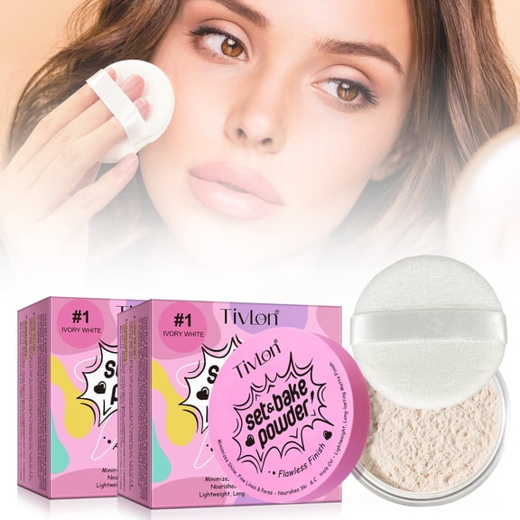 Setting Powder for a Flawless Matte Finish, Lightweight Rice Powder for Face Makeup, Reduces Shine, Ivory White,2-Pack