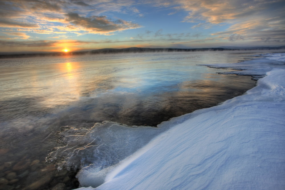 Setting Sun Over Teslin Lake After A Clearing Storm Yukon Canvas Art - Robert Postma Design Pics (34 x 22)