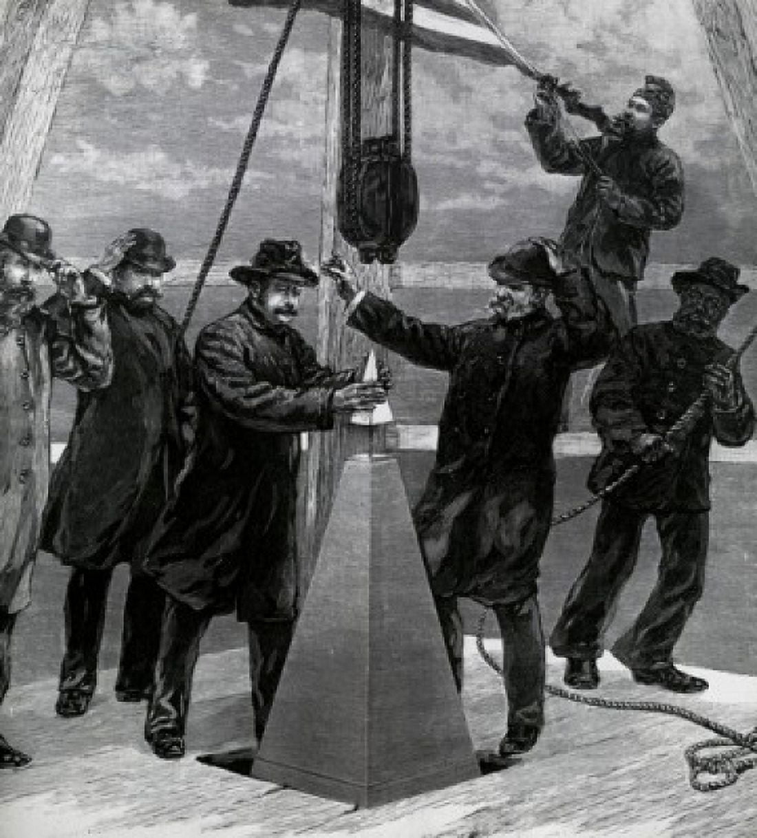 Setting aluminum capstone on the Washington Monument December 6 1884 Artist Unknown Canvas Art - (24 x 36)