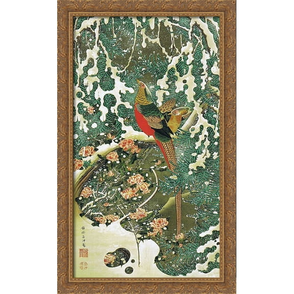 Settyu kinkeizu 24x40 Large Gold Ornate Wood Framed Canvas Art by Ito Jakuchu