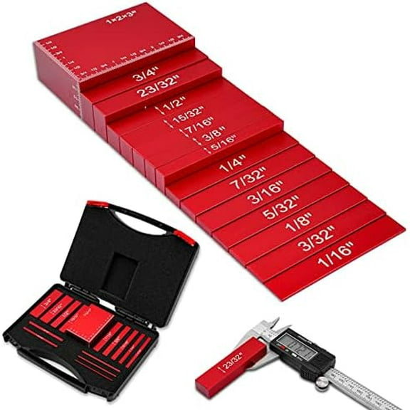 Setup Blocks Height Gauge Set, Packing 15 PCS Precision Solid Aluminum Router Table Saw Fence Set Up Bars for Woodworking Laser Engraved Size Markings Easy Read Laser Etched Sizes,Storage Case