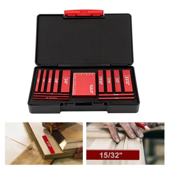 Setup Tools Height Gauge Set, 15pcs Precision Aluminum Setup Bar for Router and Table Saw Accessories Woodworking, Set Up Bars Include White Engraved Size Markings, Each has Different Thickness