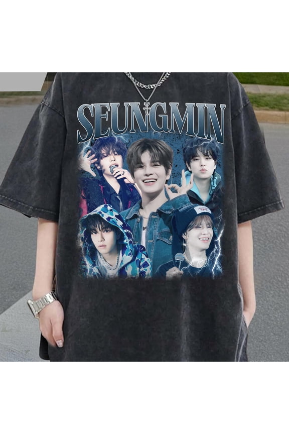 Seungmin Stray Vintage 90s Graphic Tee - Black Comfort Colors T-Shirt with Colorful Collage Design