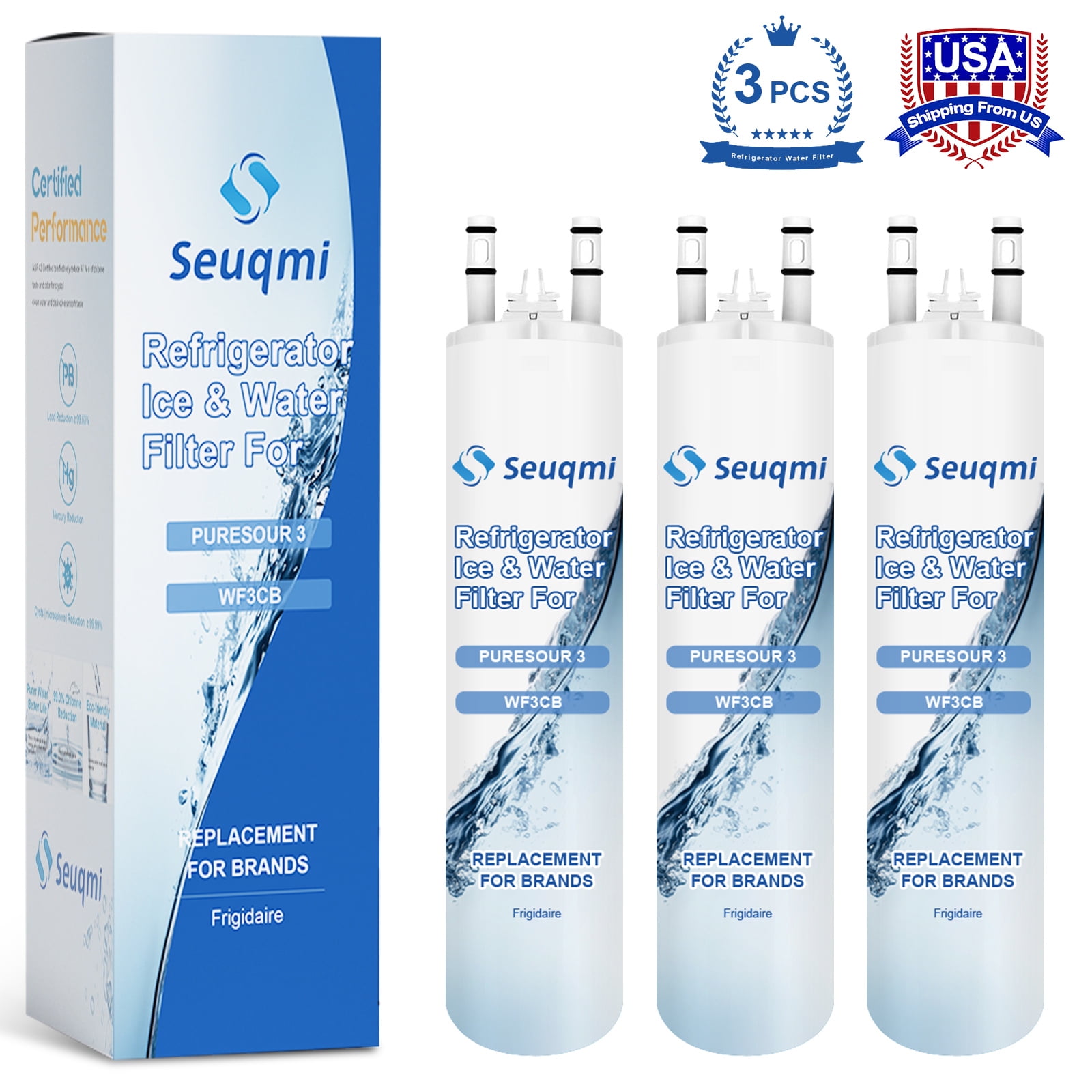 Seuqmi WF625 Fridge Water Filter, Compatible with Frigidaire WF3CB