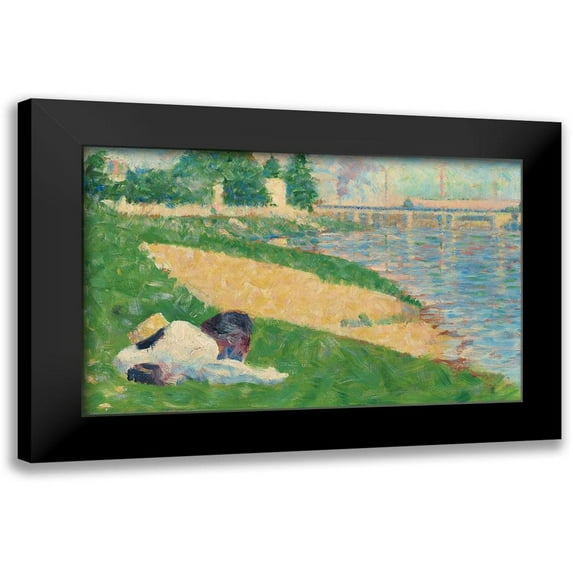 Seurat, Georges 14x10 Black Modern Framed Museum Art Print Titled - The Seine with Clothing on the Bank