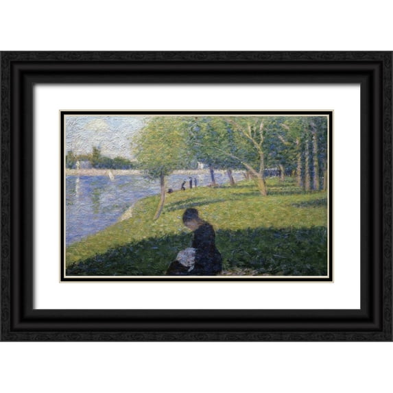Seurat, Georges 14x10 Black Ornate Wood Framed with Double Matting Museum Art Print Titled - Study for A Sunday on La Grande Jatte II