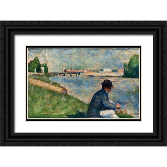 Seurat, Georges 14x10 Black Ornate Wood Framed with Double Matting Museum Art Print Titled - Study for Bathers at Asnieres