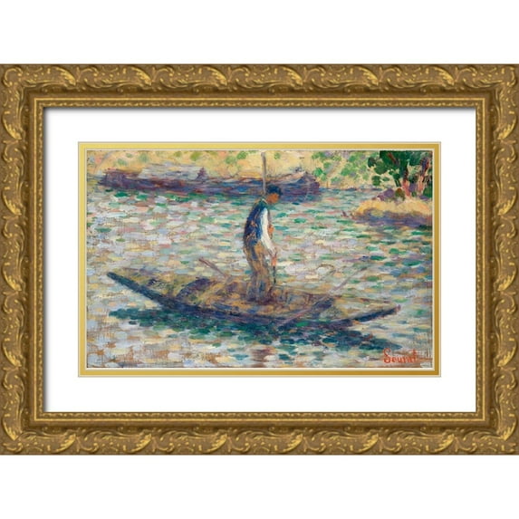 Seurat, Georges 14x10 Gold Ornate Wood Framed with Double Matting Museum Art Print Titled - A Fisherman