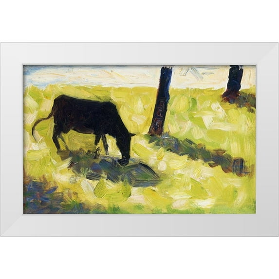 Seurat, Georges 14x10 White Modern Wood Framed Museum Art Print Titled - Black Cow in a Meadow
