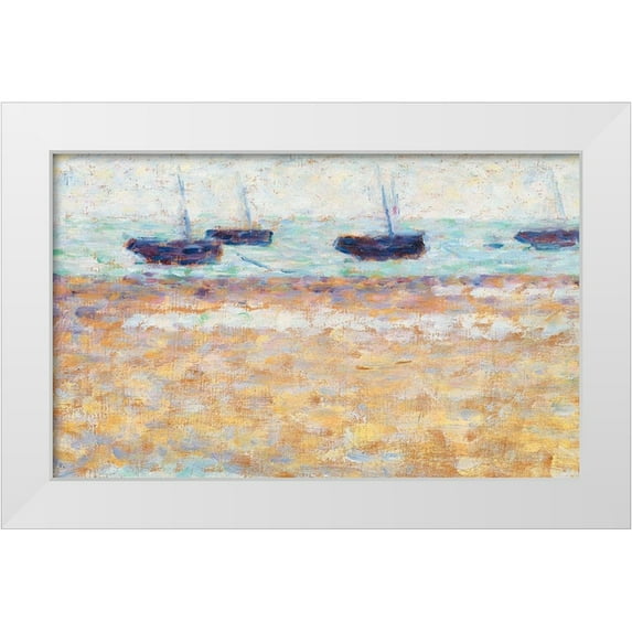 Seurat, Georges 14x10 White Modern Wood Framed Museum Art Print Titled - Four Boats at Grandcamp