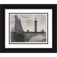 thumbnail image 1 of Seurat, Georges 14x12 Black Ornate Wood Framed with Double Matting Museum Art Print Titled - The Lighthouse at Honfleur, 1 of 4