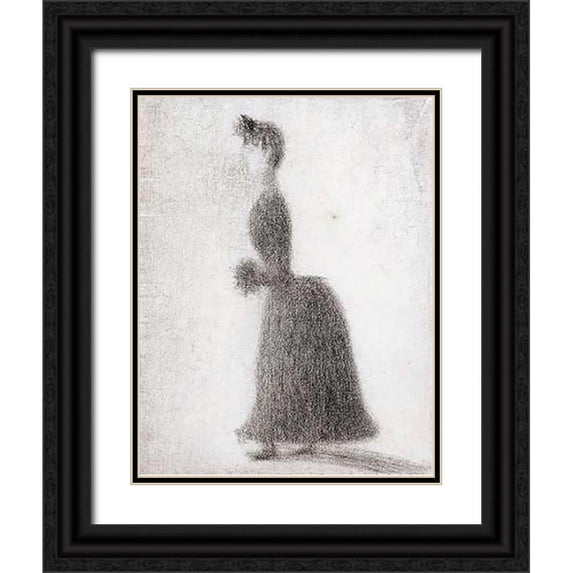 Seurat, Georges 26x32 Black Ornate Wood Framed with Double Matting Museum Art Print Titled - La Promeneuse Au Manchon