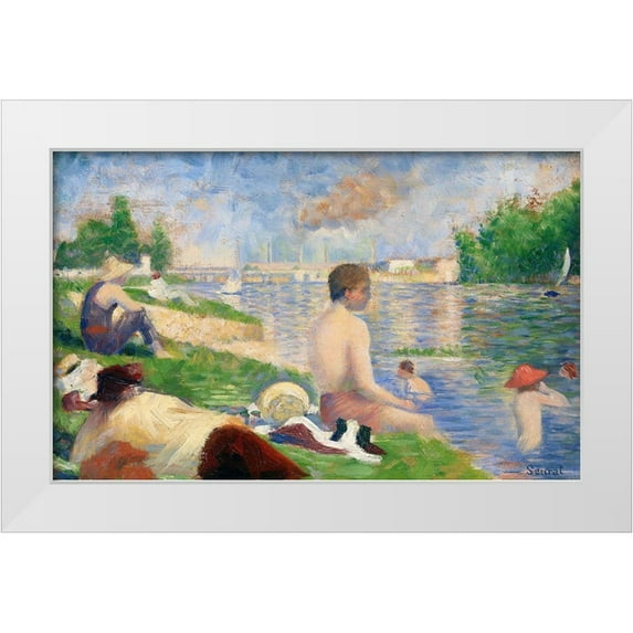 Seurat, Georges 32x21 White Modern Wood Framed Museum Art Print Titled - Final Study for “Bathers at Asnières”
