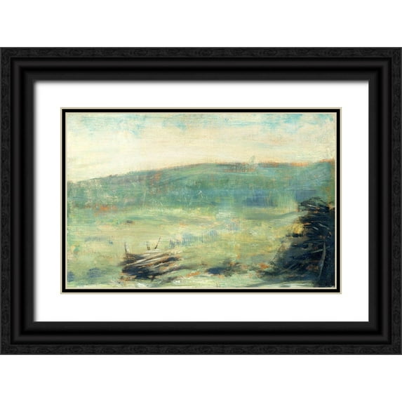 Seurat, Georges 32x22 Black Ornate Wood Framed with Double Matting Museum Art Print Titled - Landscape at Saint-Ouen