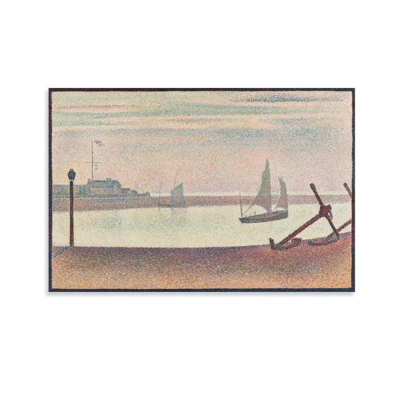 Seurat Georges Gamla D Lin River Stippling Oil Painting Adornment Picture Artworks Canvas Poster Room Aesthetic Wall Art Prints Home Modern Decor Gifts 12x18inch(30x45cm)