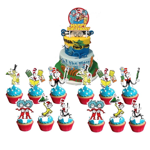 Seuss Cake Topper Cupcake Set Themed Birthday Party Supplies Decoration Decor Kit