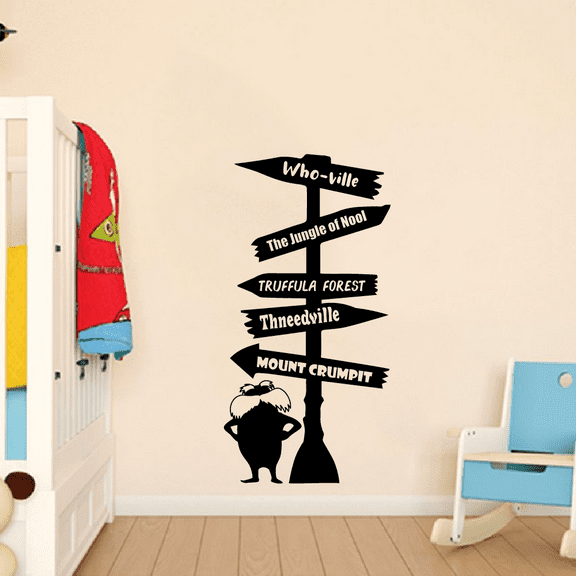 Seuss Dr. Cartoon Pathway Signage Fantasy World Wall Sticker Art Decal for Girls Boys Room Bedroom Nursery Kindergarten House Fun Home Decors Stickers Wall Art Vinyl Decoration Size (20x14 inch)