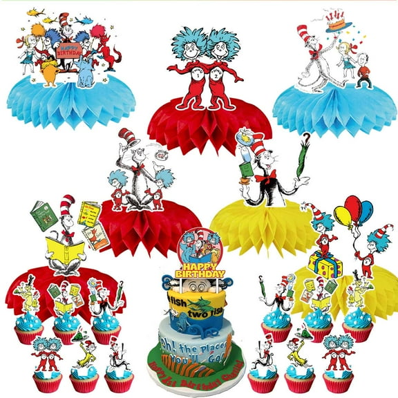 Seuss Party Decor Supplies Honeycomb Centerpieces Table Toppers Cake Toppers Decorations for Birthday