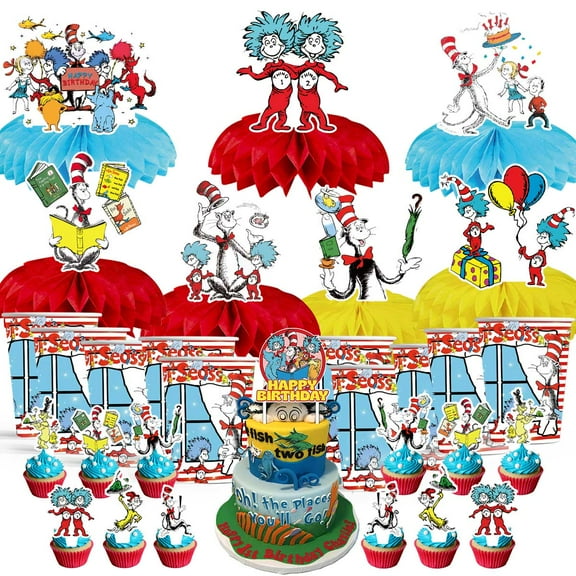 Seuss Party Supplies Decor Cups Fans Decorations Honeycomb Centerpieces Cake Toppers