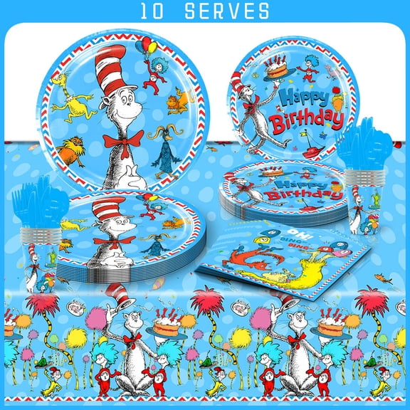 Seuss Party Tableware Set Plates Cup Kit Birthday Supplies Decorations Disposable Dinnerware
