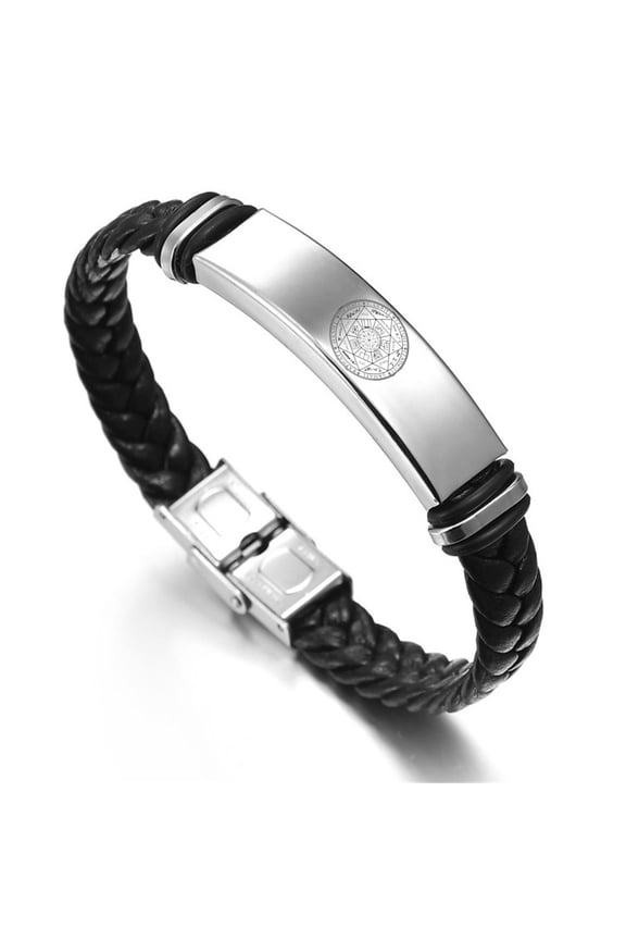 Seven Archangels Amulet Protection Leather Bracelet Angels Sigil Bracelet Men Women Talisman Symbolic Jewelry, 8.26 inches, Black