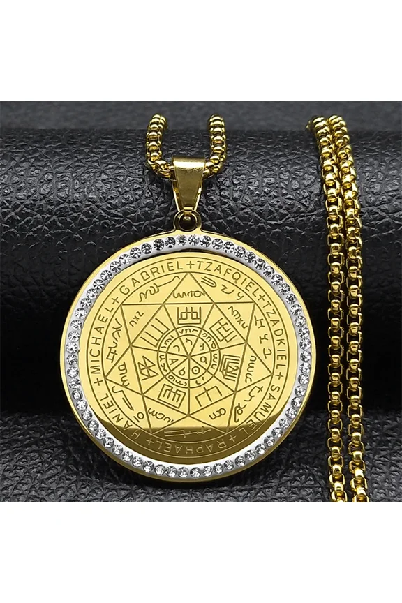 Seven Archangels Medal Angel Necklace for Women Men 14K White Gold of Solomon Protection Chain Jewelry collar