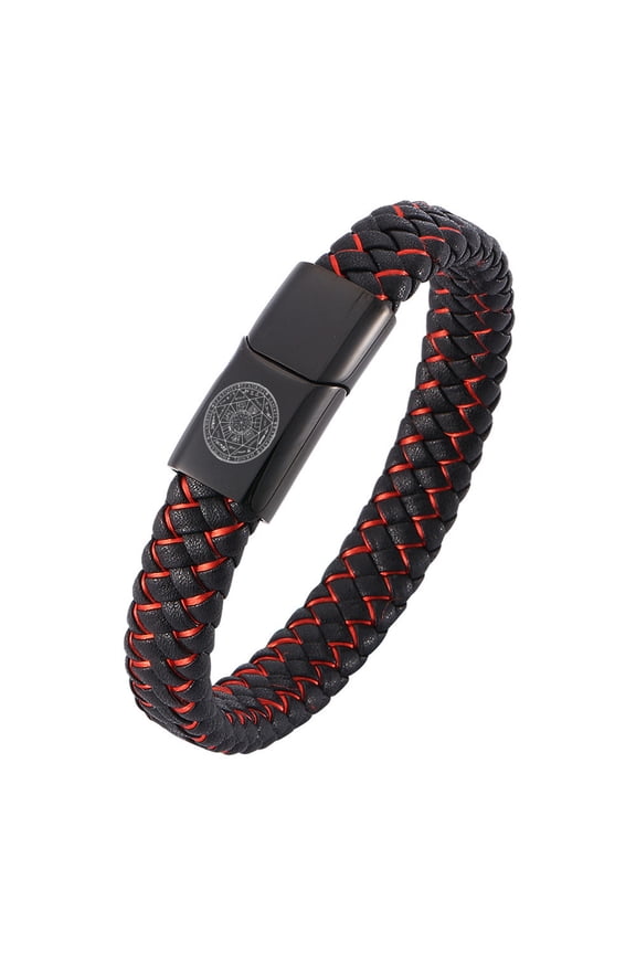 Seven Archangels Seal Christian Protection Leather Bracelet, Powerful Guardians Angels Amulet Symbolic Cuff Bangle Blessing Catholic Jewelry Gifts for Men Women, Red, 7.28''